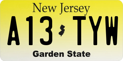 NJ license plate A13TYW
