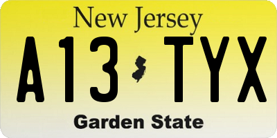 NJ license plate A13TYX