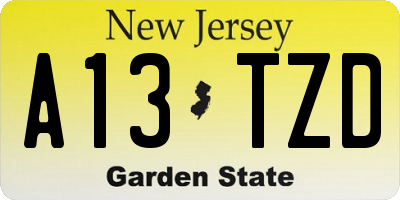 NJ license plate A13TZD