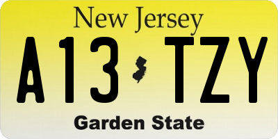 NJ license plate A13TZY