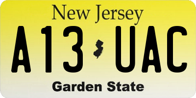 NJ license plate A13UAC