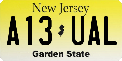 NJ license plate A13UAL