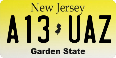 NJ license plate A13UAZ
