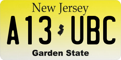 NJ license plate A13UBC