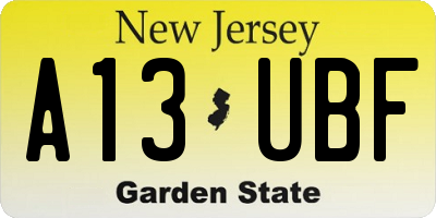 NJ license plate A13UBF