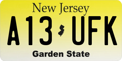 NJ license plate A13UFK