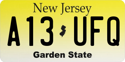 NJ license plate A13UFQ
