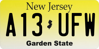NJ license plate A13UFW