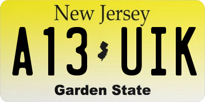 NJ license plate A13UIK
