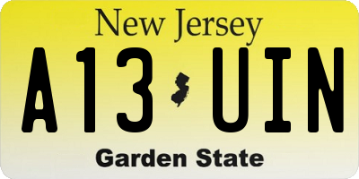 NJ license plate A13UIN