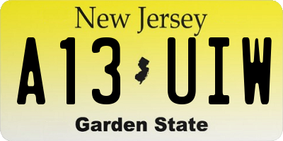 NJ license plate A13UIW