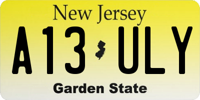 NJ license plate A13ULY