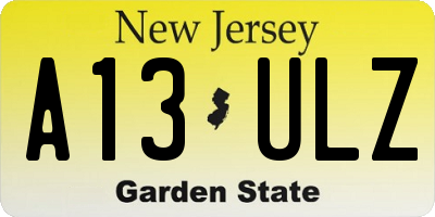 NJ license plate A13ULZ