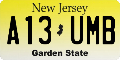 NJ license plate A13UMB