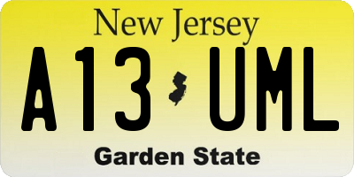 NJ license plate A13UML