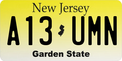 NJ license plate A13UMN