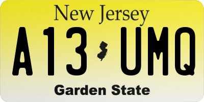 NJ license plate A13UMQ
