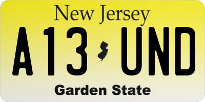 NJ license plate A13UND