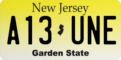 NJ license plate A13UNE