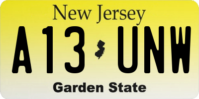 NJ license plate A13UNW