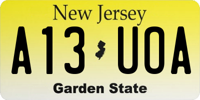 NJ license plate A13UOA