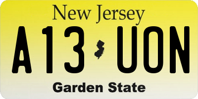 NJ license plate A13UON