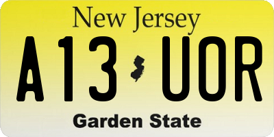NJ license plate A13UOR