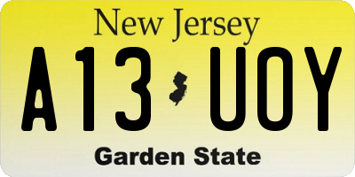 NJ license plate A13UOY