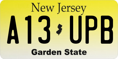 NJ license plate A13UPB