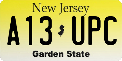 NJ license plate A13UPC