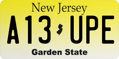NJ license plate A13UPE