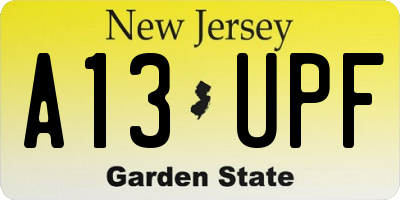 NJ license plate A13UPF