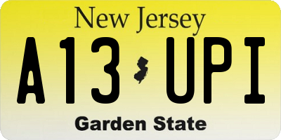 NJ license plate A13UPI