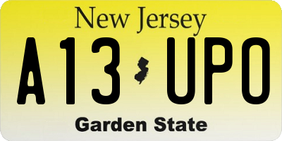 NJ license plate A13UPO