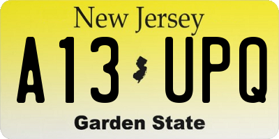 NJ license plate A13UPQ