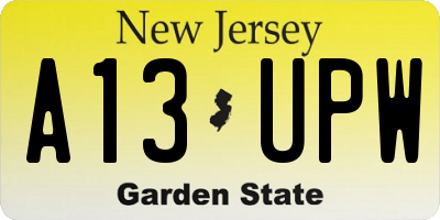 NJ license plate A13UPW