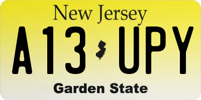 NJ license plate A13UPY