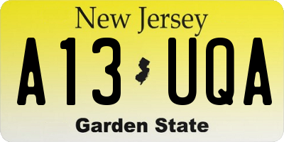 NJ license plate A13UQA