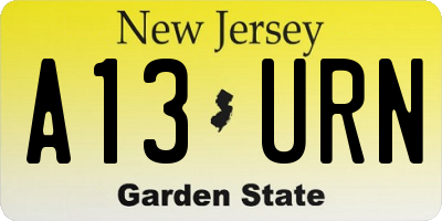 NJ license plate A13URN