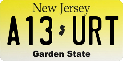 NJ license plate A13URT