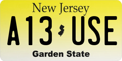NJ license plate A13USE