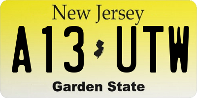 NJ license plate A13UTW