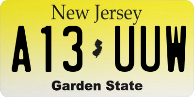 NJ license plate A13UUW