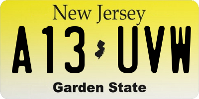 NJ license plate A13UVW