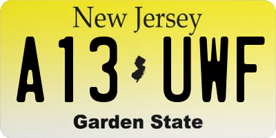 NJ license plate A13UWF