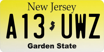 NJ license plate A13UWZ