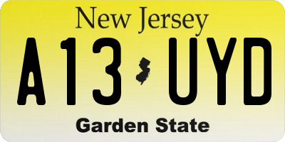 NJ license plate A13UYD