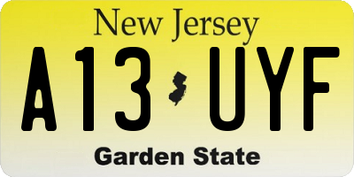 NJ license plate A13UYF