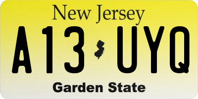 NJ license plate A13UYQ