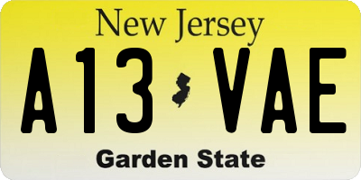 NJ license plate A13VAE